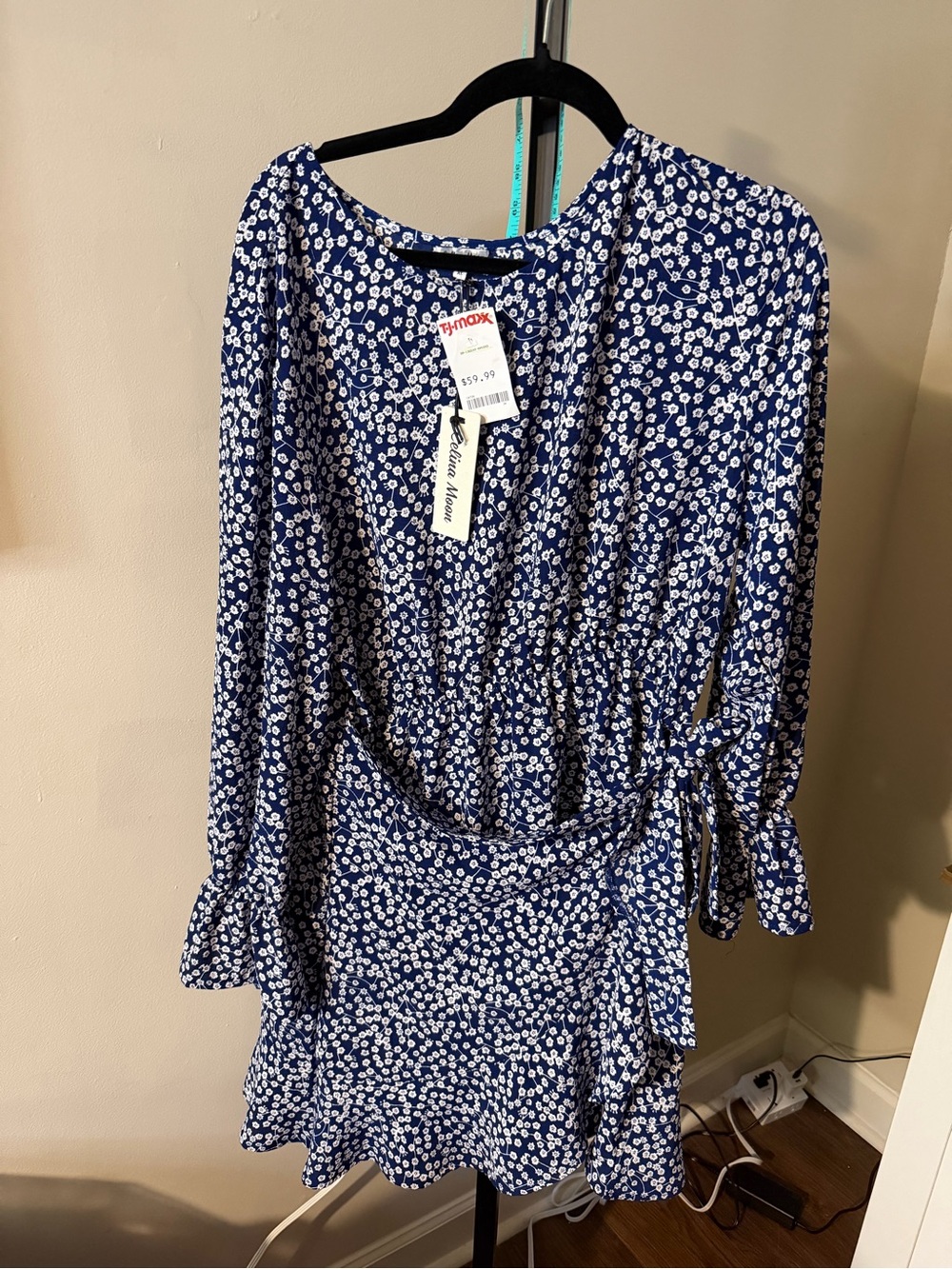 Celina Moon Navy Blue Floral Wrap Dress